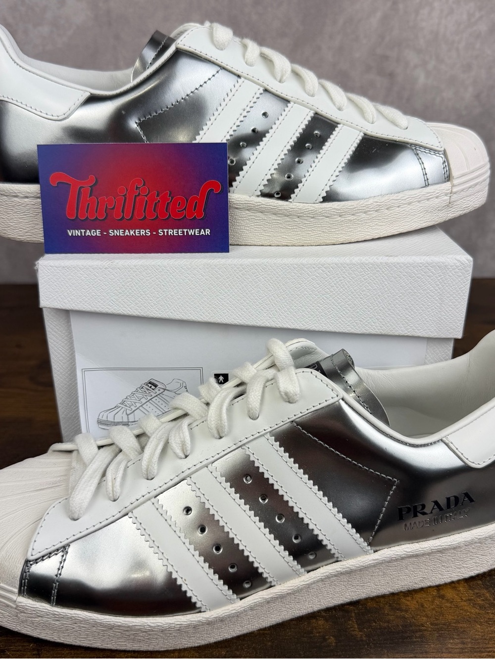 adidas Superstar Prada Silver Size 7 / 8W FX4546 Men’s Designer Sneakers OG Rare